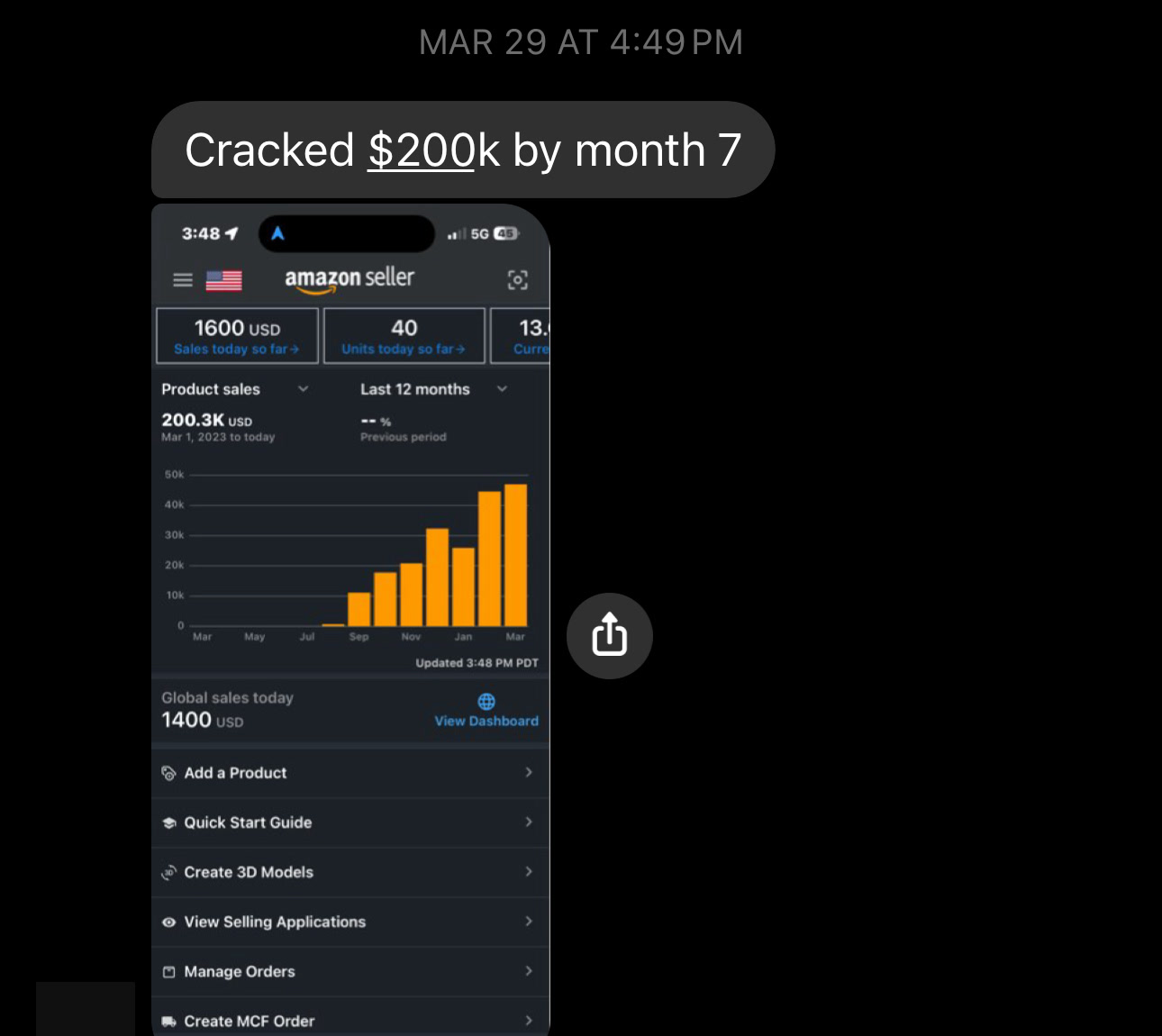 Seller Central screenshot, month 7