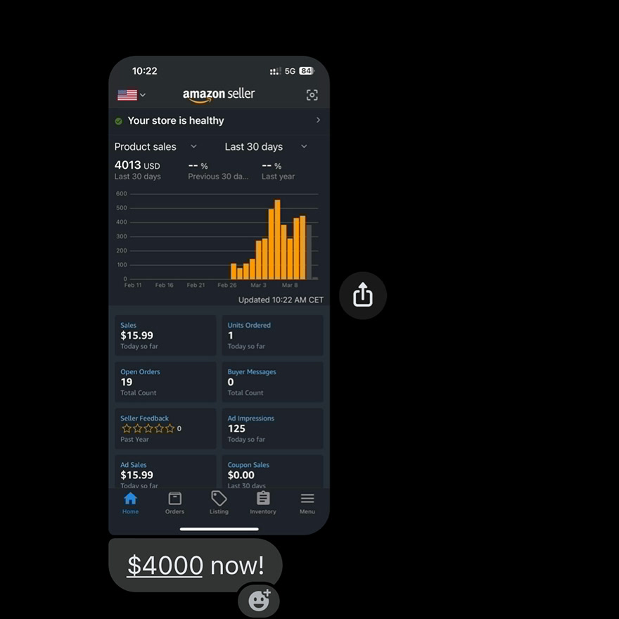 Seller Central screenshot sent by Jeremy