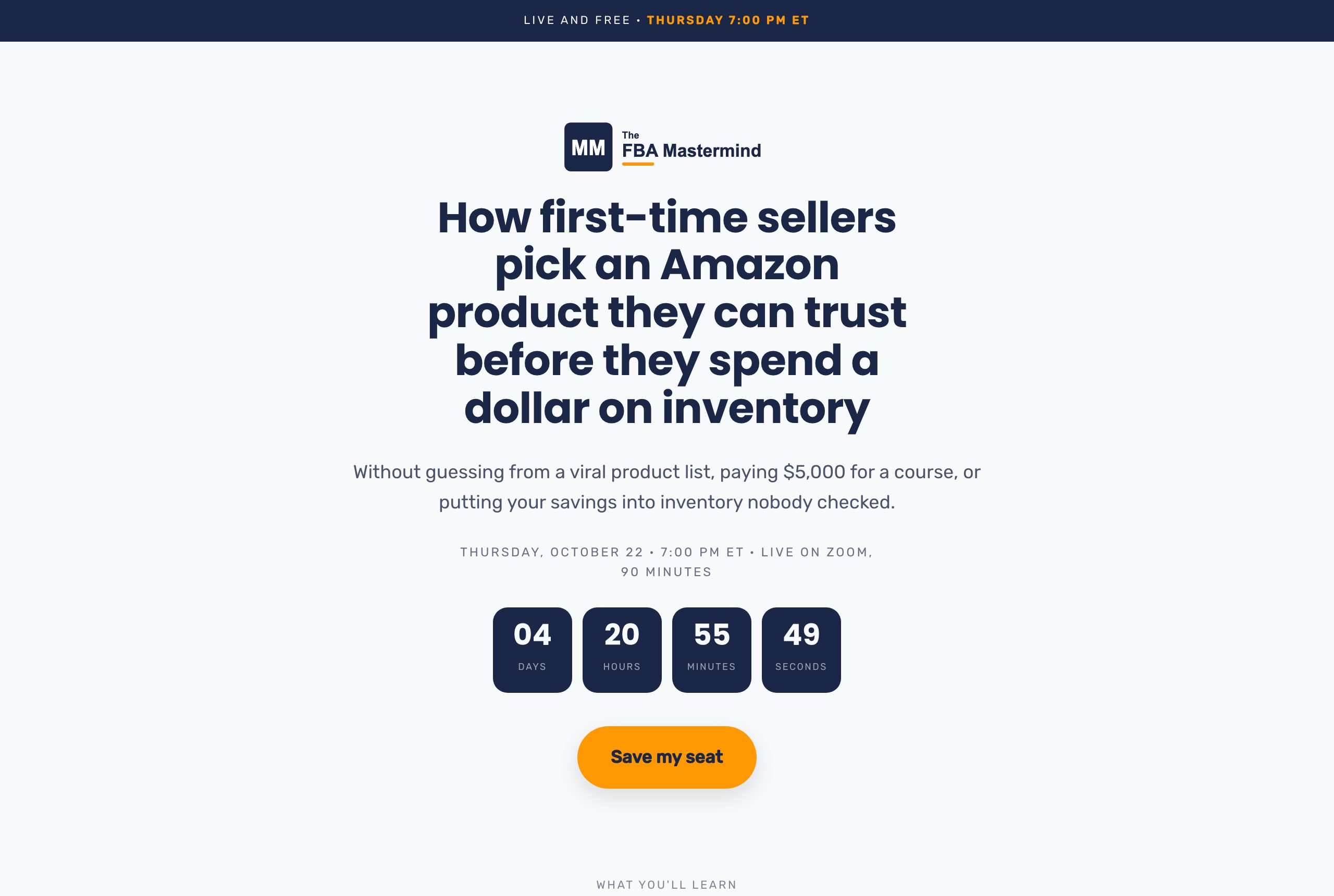 The Winning Product Masterclass registration page